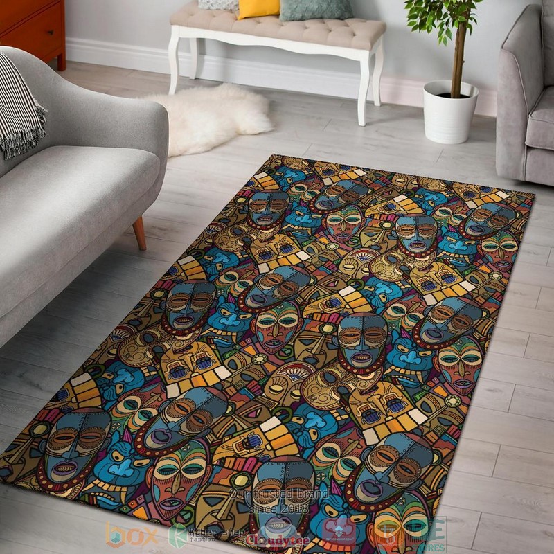 African Craft Voodoo Tribal Mask Pattern Rug Carpet African Craft Voodoo Tribal Mask Pattern Rug Carpet