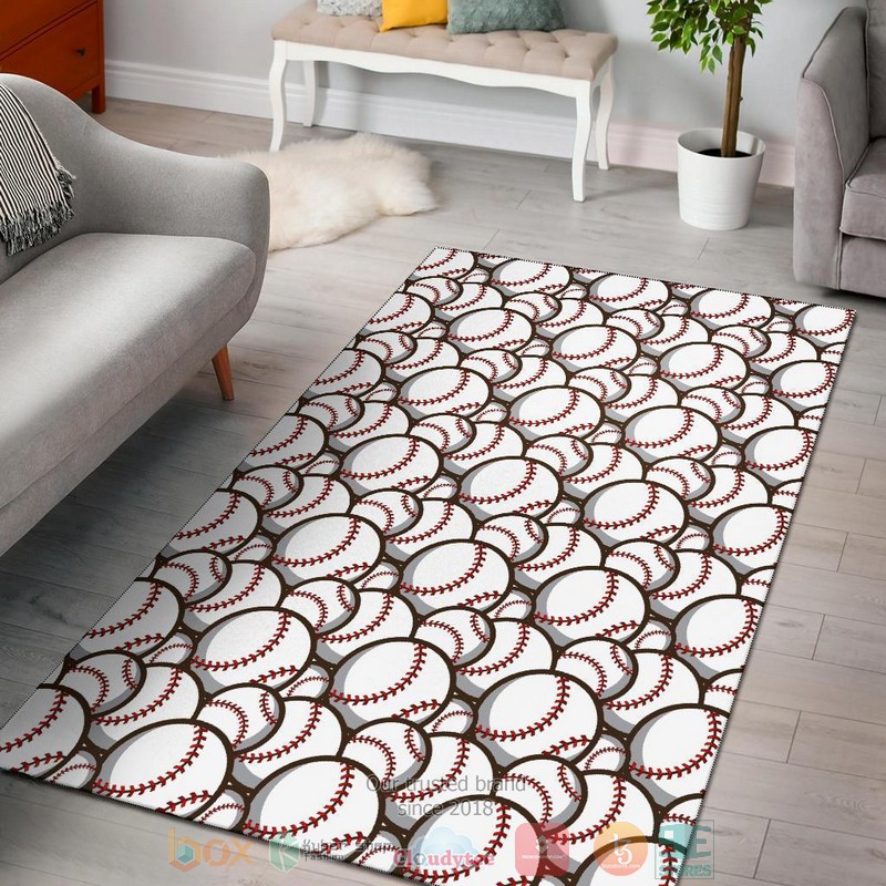 Baseball Pattern White Rug Baseball Pattern White Rug