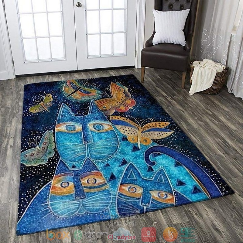 Blue Indigo Cat Butterfly Rug Carpet Blue Indigo Cat Butterfly Rug Carpet