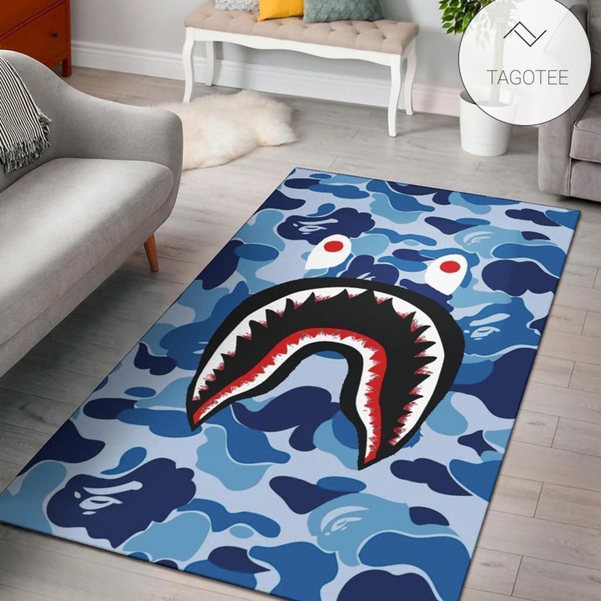 Blue Shark Bape Camo Area Rug Carpet Blue Shark Bape Camo Area Rug Carpet