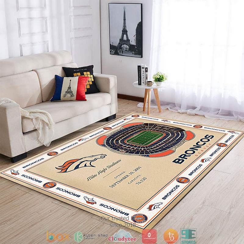 Bordered Denver Broncos Stadium Rug Bordered Denver Broncos Stadium Rug