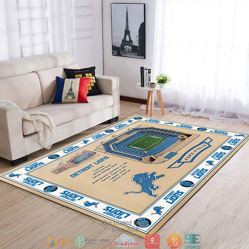 Bordered Detroit Lions Stadium Rug Bordered Detroit Lions Stadium Rug