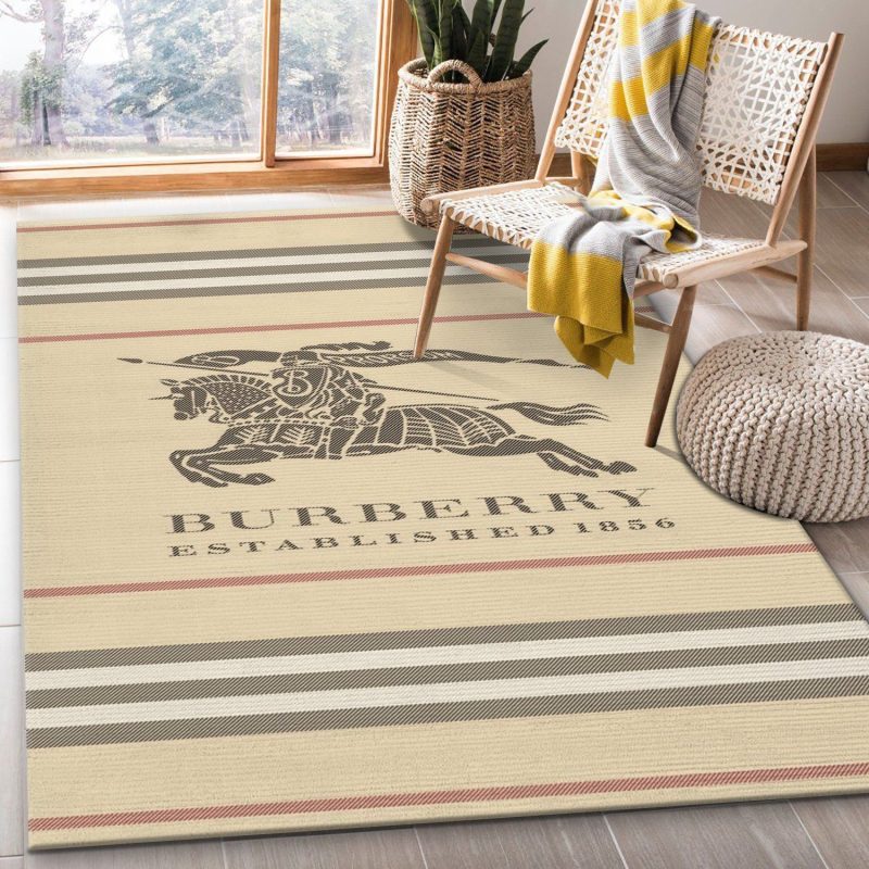 Burberry Area Rug For Christmas Fashion Brand Rug Living Room Rug Us Gift Decor Hot Sale 2024