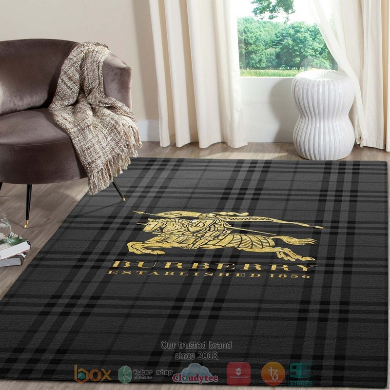 Burberry Brand Logo Black Plaid Pattern Rug Burberry Brand Logo Black Plaid Pattern Rug