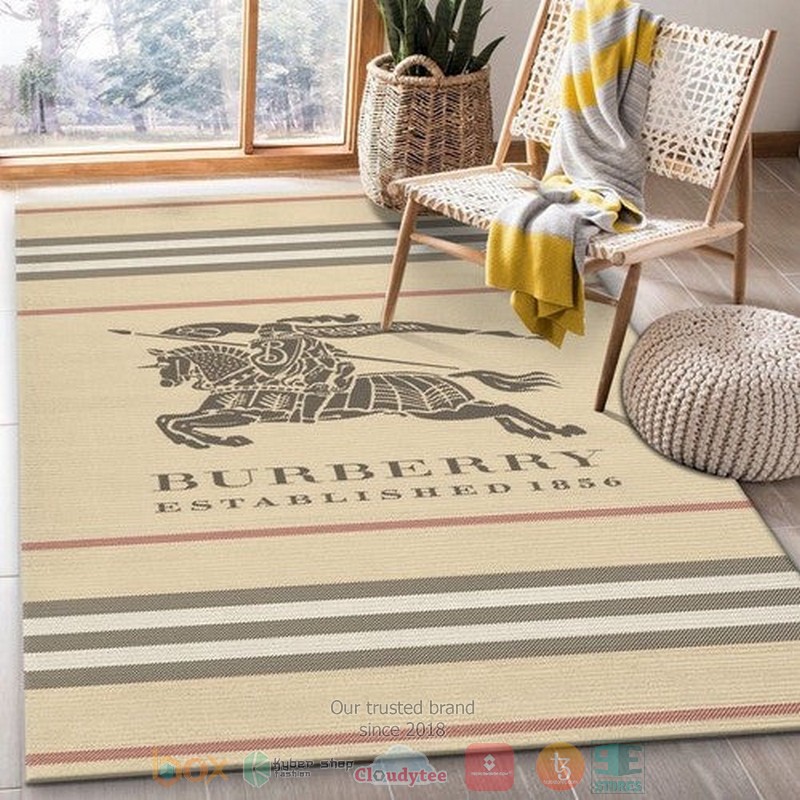 Burberry Brand Logo Established 1856 Khaki Pattern Rug Burberry Brand Logo Established 1856 Khaki Pattern Rug