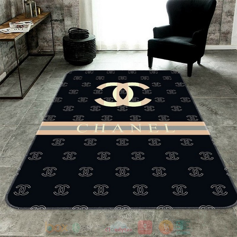 Chanel Brand Logo Black Pattern Rectangle Rug Chanel Brand Logo Black Pattern Rectangle Rug