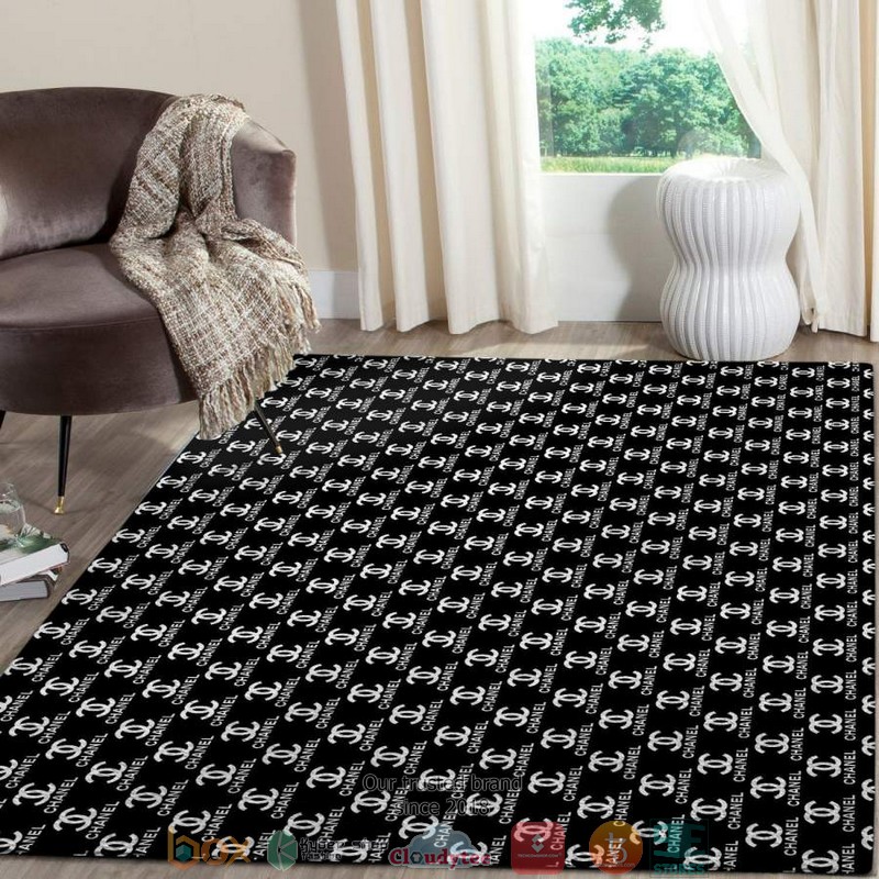 Chanel Logo Pattern Black Rug Carpet Chanel Logo Pattern Black Rug Carpet