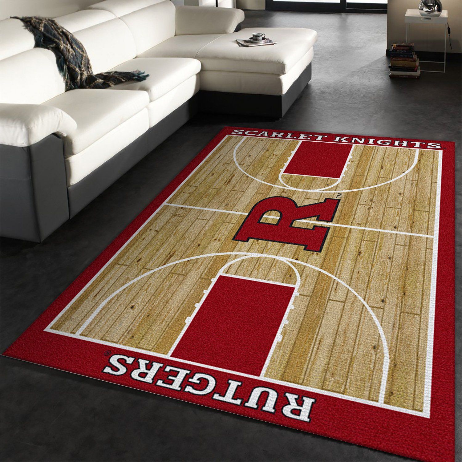 College Home Court Rutgers Basketball Team Logo Area Rug College Home Court Rutgers Basketball Team Logo Area Rug
