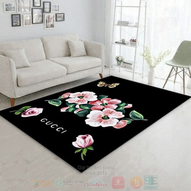 Gucci Flower-Bee Black Inspired Rug Gucci Flower-Bee Black Inspired Rug