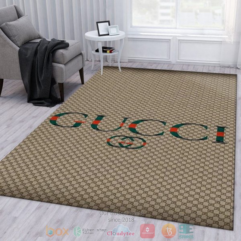 Gucci Logo Luxury Brand Khaki Pattern Rug Gucci Logo Luxury Brand Khaki Pattern Rug