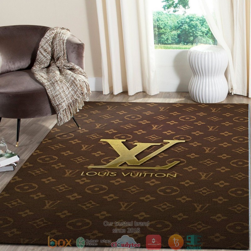 Louis Vuitton Gold 3D Illusion Lv Brown Rug Carpet Louis Vuitton Gold 3D Illusion Lv Brown Rug Carpet