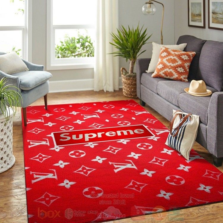 Louis Vuitton-Supreme Full Red Inspired Rug Louis Vuitton-Supreme Full Red Inspired Rug