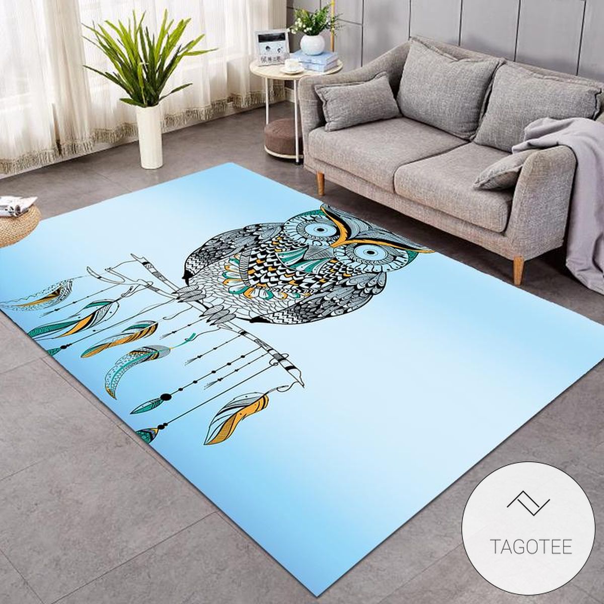 Owl With Dreamcatcher Blue Ocean Rug Living Room Carpet Owl With Dreamcatcher Blue Ocean Rug Living Room Carpet