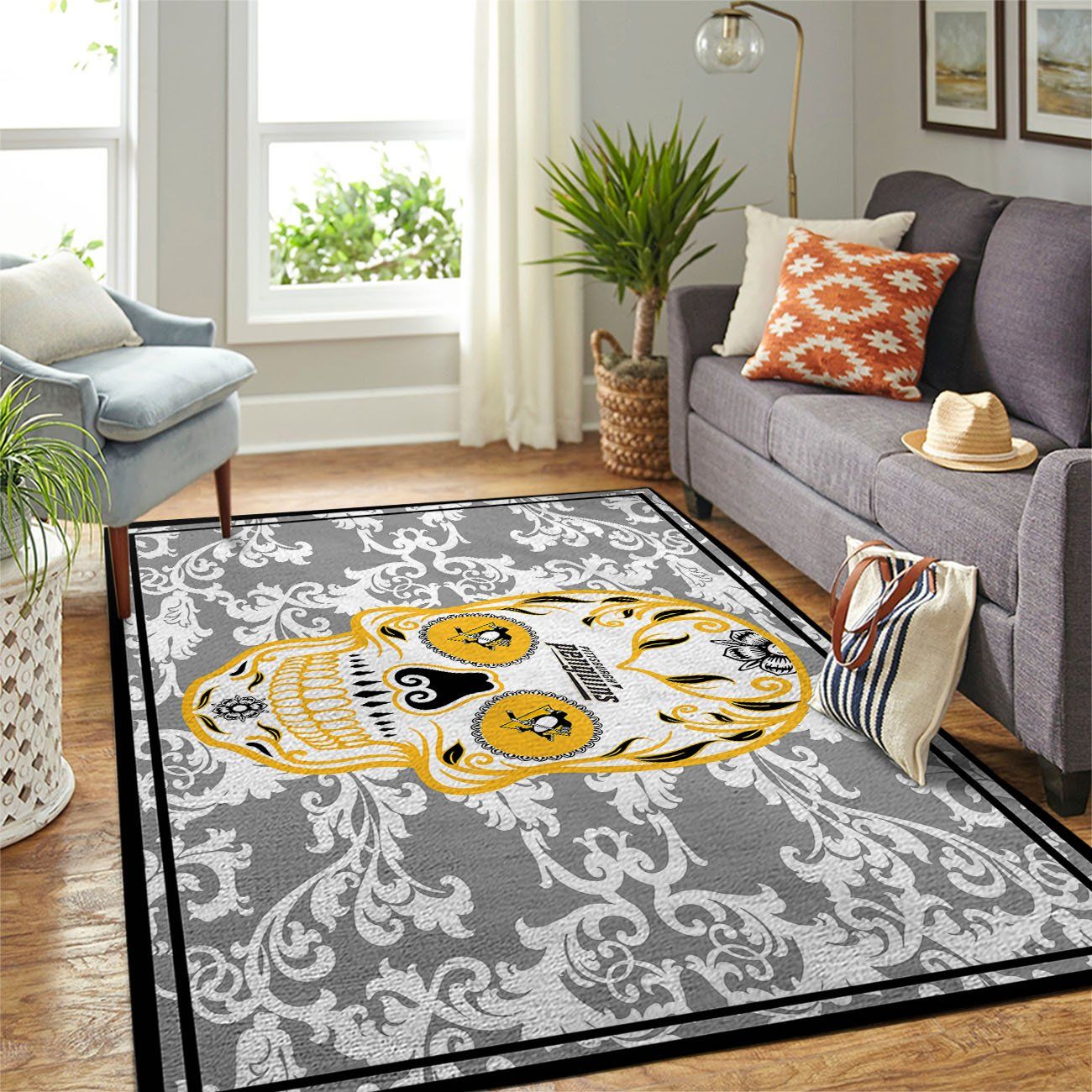 Pittsburgh Penguins Nhl Team Logo Skull Flower Style Nice Gift Home Decor Rectangle Area Rug Pittsburgh Penguins Nhl Team Logo Skull Flower Style Nice Gift Home Decor Rectangle Area Rug