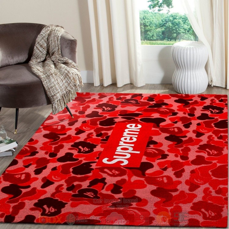 Red Supreme Bape Fbfd Inspired Rug Red Supreme Bape Fbfd Inspired Rug