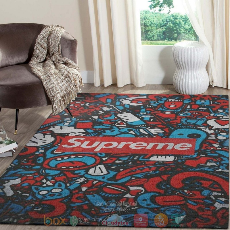 Supreme Fashion Brand Blue Red Rug Supreme Fashion Brand Blue Red Rug