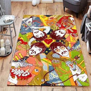The Beatles Artwork John Lennon Holding Pepper Shaker Colorful Living Room Area Rug For Christmas