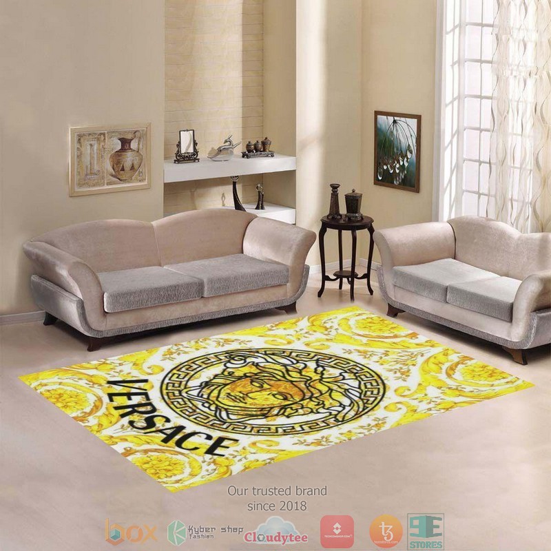Versace Black Gold Circle Pattern White Rug Carpet Versace Black Gold Circle Pattern White Rug Carpet