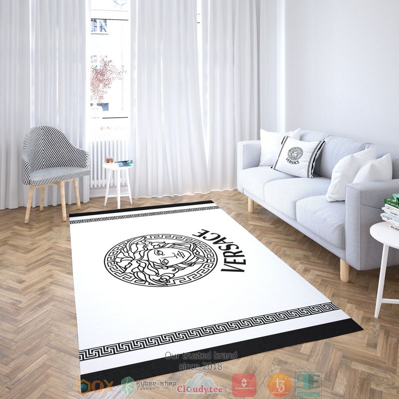 Versace Black Logo Border White Rug Carpet Versace Black Logo Border White Rug Carpet
