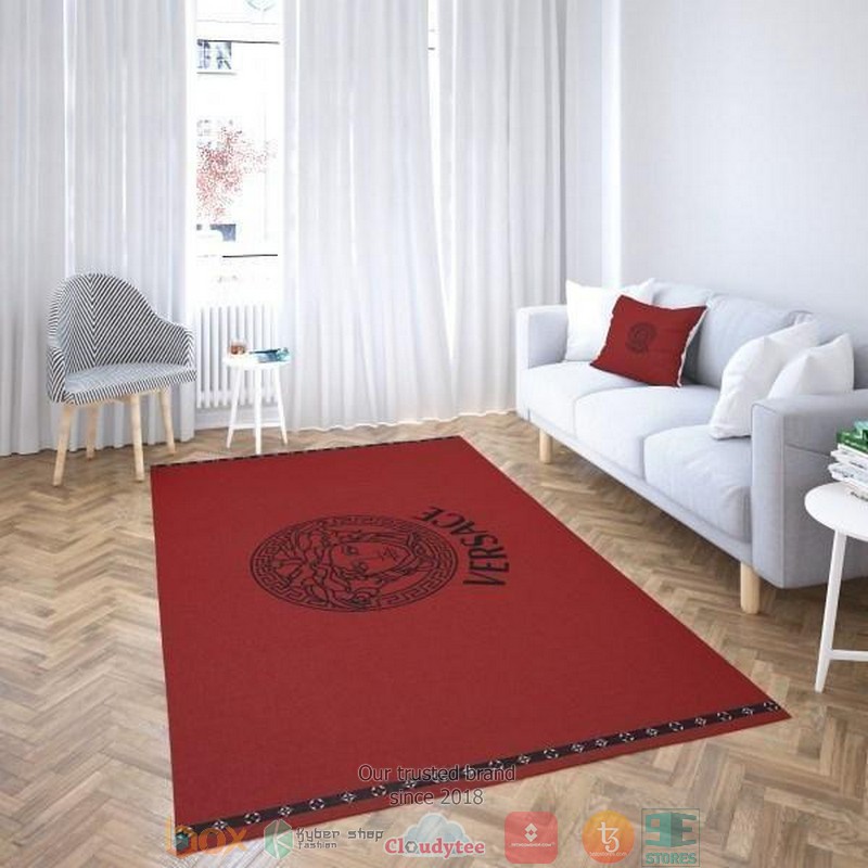 Versace Black Logo Dark Red Rug Carpet Versace Black Logo Dark Red Rug Carpet