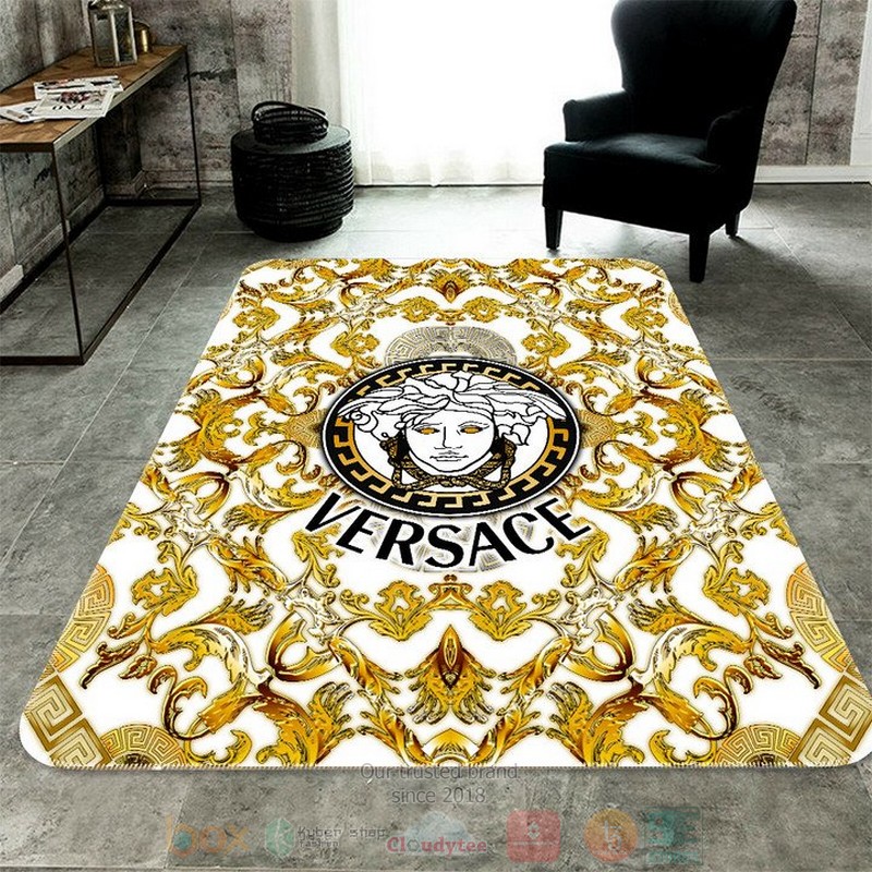 Versace Brand Logo White Yellow Pattern Rectangle Rug Versace Brand Logo White Yellow Pattern Rectangle Rug