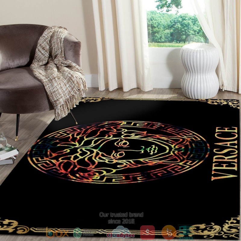 Versace Colors Logo Black Rug Carpet Versace Colors Logo Black Rug Carpet