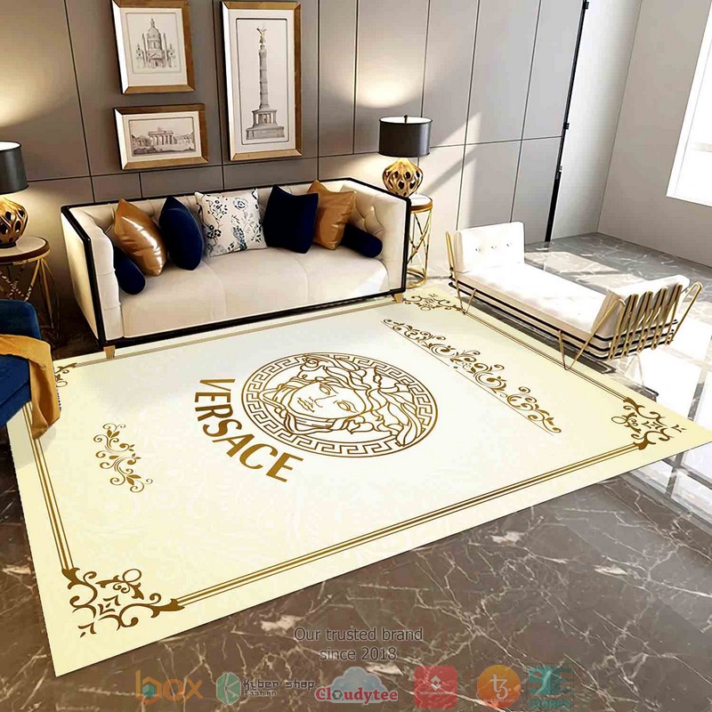 Versace Gold Logo Pattern Yellow Rug Carpet Versace Gold Logo Pattern Yellow Rug Carpet