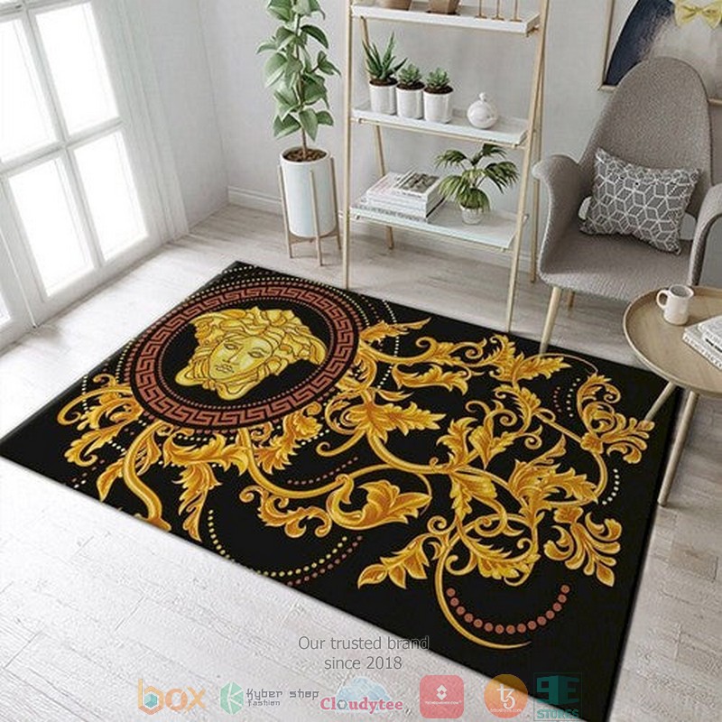 Versace Gold Red Circle Logo Pattern Black Rug Carpet Versace Gold Red Circle Logo Pattern Black Rug Carpet