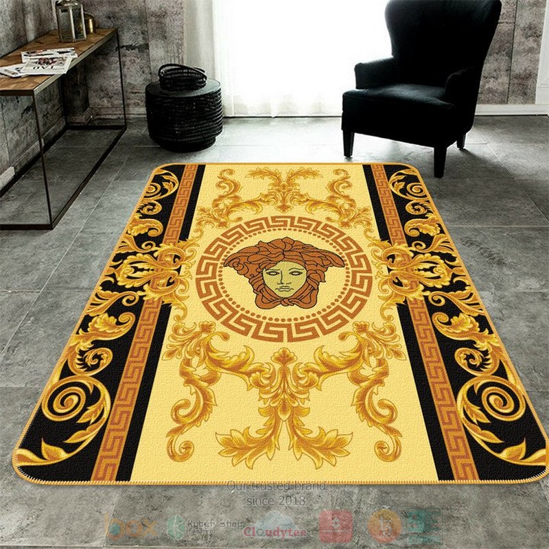 Versace High-End Brand Yellow Black Rectangle Rug Versace High-End Brand Yellow Black Rectangle Rug
