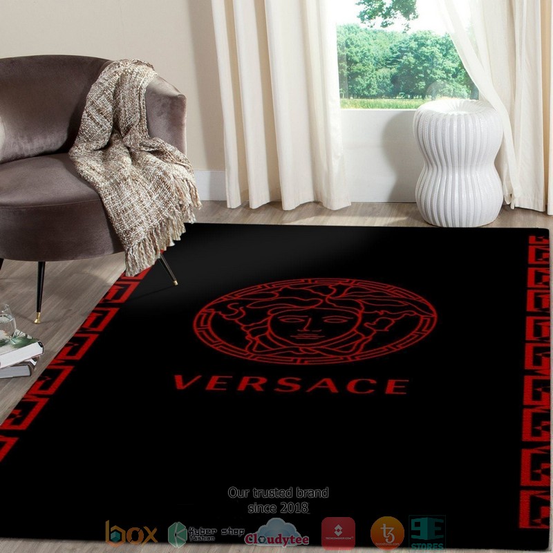 Versace Red Logo Black Rug Carpet Versace Red Logo Black Rug Carpet