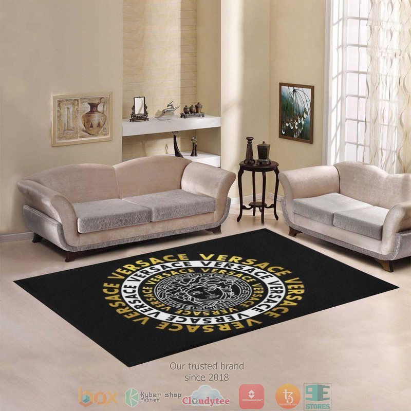 Versace White Gold Circle Patter Black Rug Carpet Versace White Gold Circle Patter Black Rug Carpet
