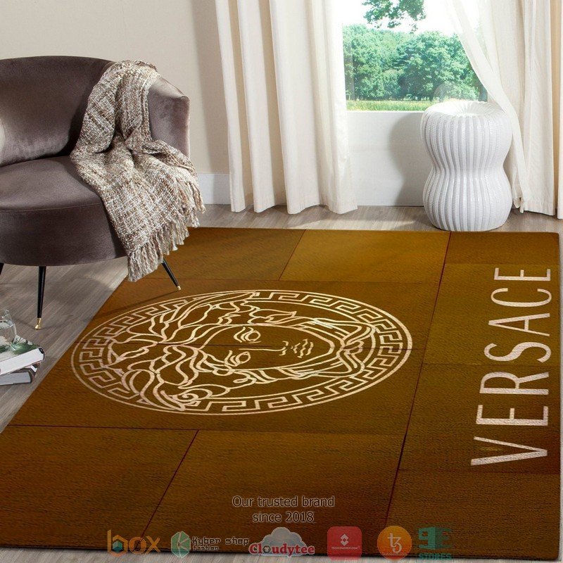 Versace Yellow Gold Logo Brown Rug Carpet Versace Yellow Gold Logo Brown Rug Carpet