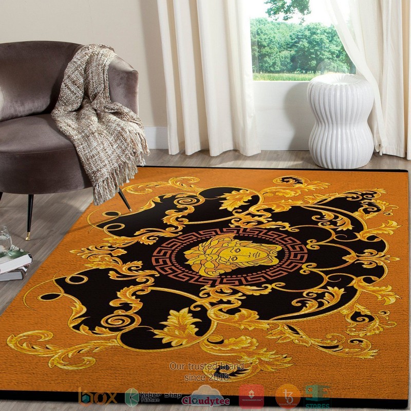 Versace Yellow Gold Logo Orange Rug Carpet Versace Yellow Gold Logo Orange Rug Carpet