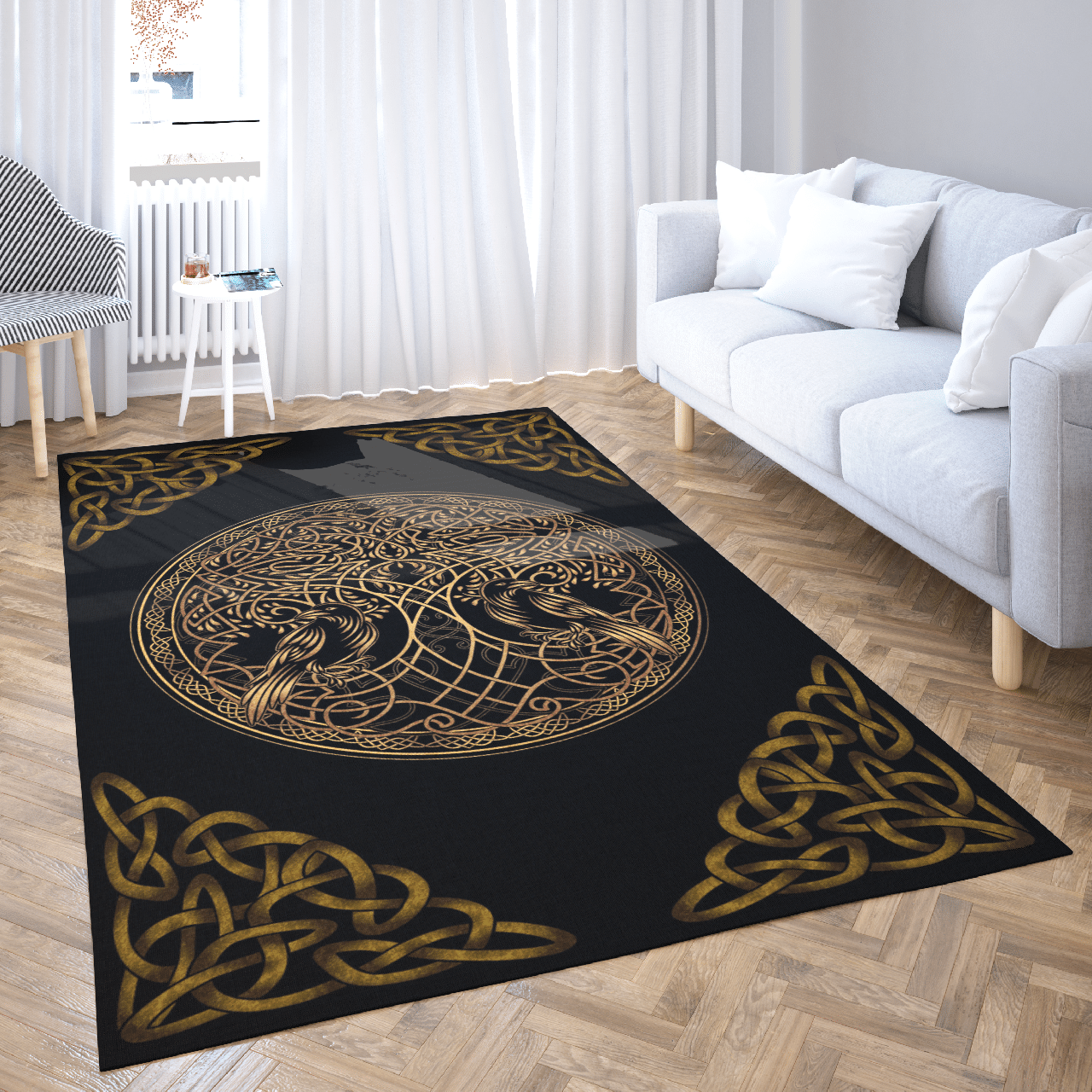 Yggdrasil Tree Of Life And Totem Birds Raven Huginn And Muninn Ravens Of Odin – Viking Area Rug Yggdrasil Tree Of Life And Totem Birds Raven Huginn And Muninn Ravens Of Odin – Viking Area Rug