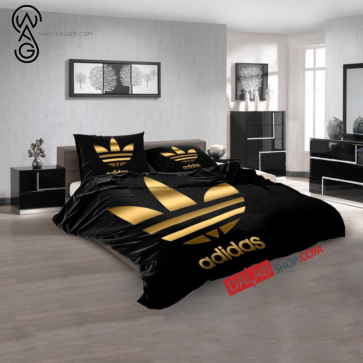 Adidas Black Gold Symbol Full Print Bedding Set Adidas Black Gold Symbol Full Print Bedding Set