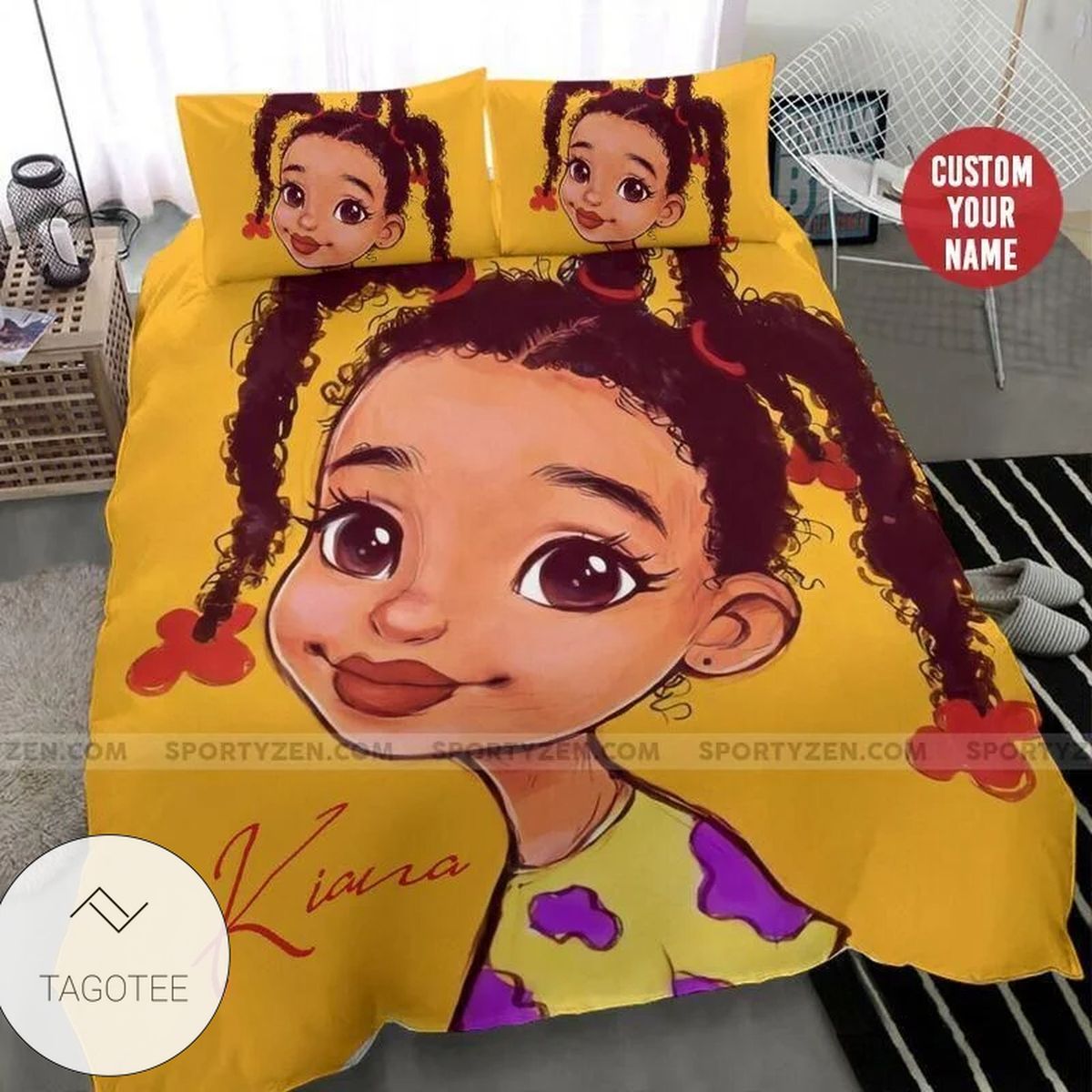 African American Black Little Cute Girl Three Bun Personalized Name Duvet Cover Bedding Set African American Black Little Cute Girl Three Bun Personalized Name Duvet Cover Bedding Set