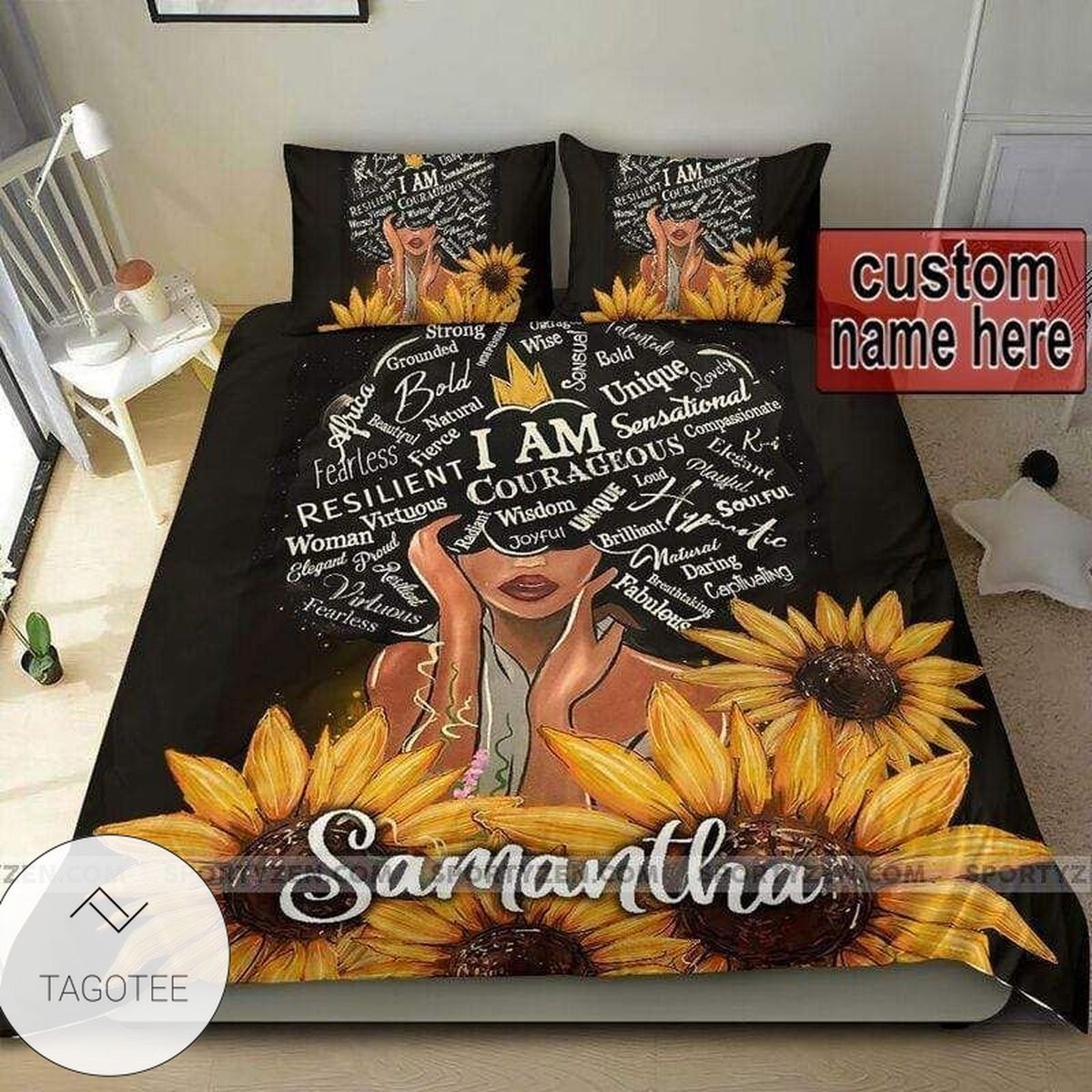 African American Black Queen Girl Sunflower Personalized Name Duvet Cover Bedding Set African American Black Queen Girl Sunflower Personalized Name Duvet Cover Bedding Set