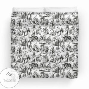 Alice In Wonderland Toile Pattern Black And White Bedding Set-