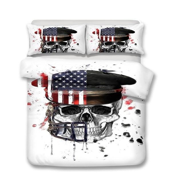 American Flag Skull Duvet Cover and Pillowcase Set Bedding Set 358 American Flag Skull Duvet Cover and Pillowcase Set Bedding Set 358