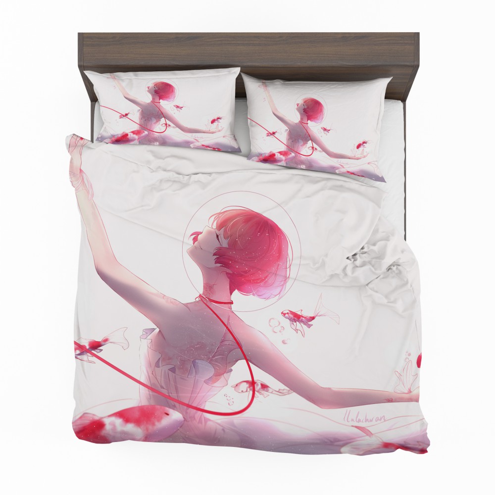 Anime-Girl-Ballet-Dancer-Fishes-Pink-Koi-Bedding-Set-1