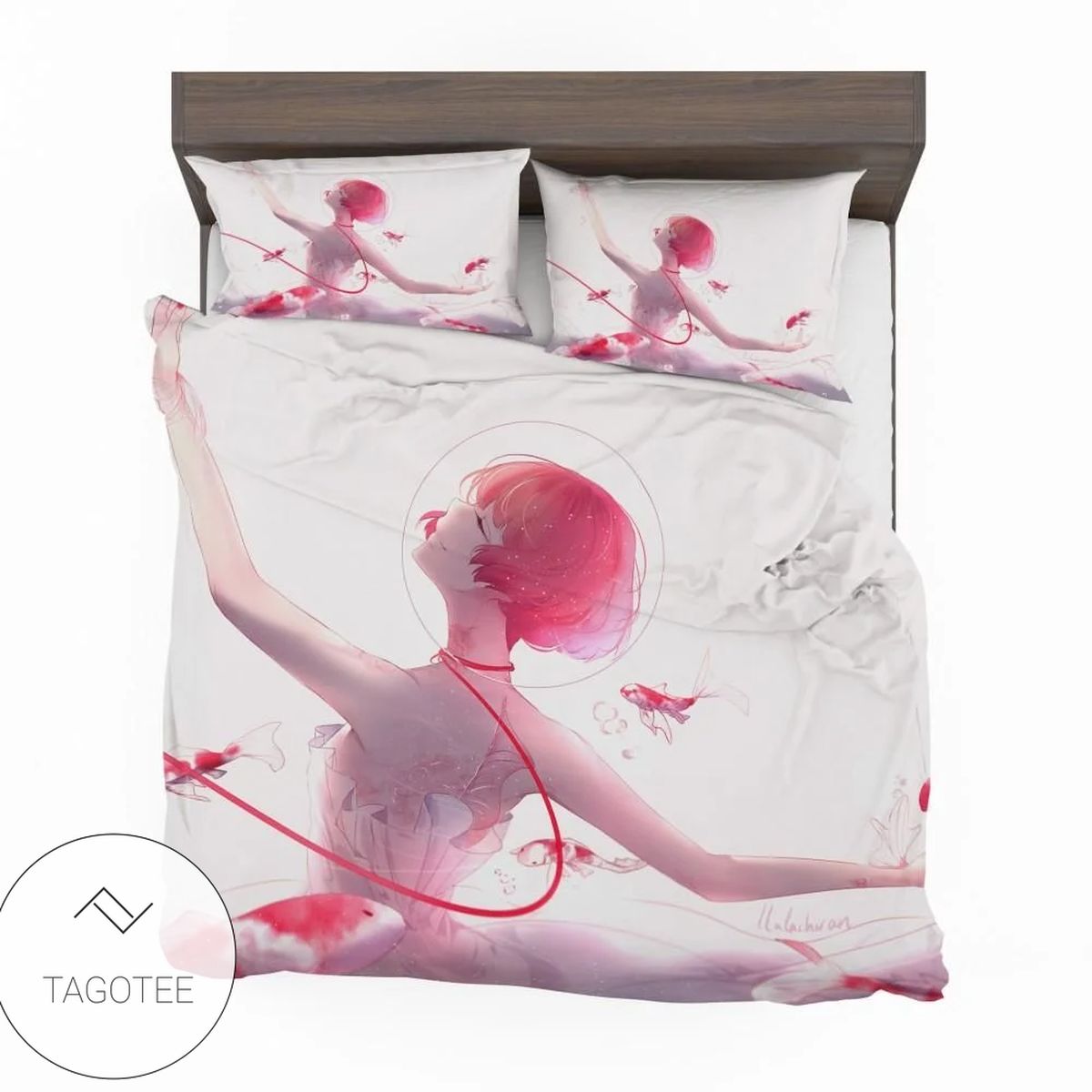 Anime Girl Ballet Dancer Fishes Pink Koi Bedding Set Anime Girl Ballet Dancer Fishes Pink Koi Bedding Set