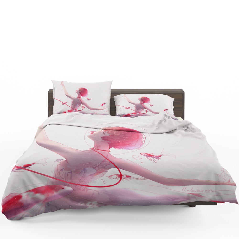 Anime Girl Ballet Dancer Fishes Pink Koi Bedding Set Anime Girl Ballet Dancer Fishes Pink Koi Bedding Set