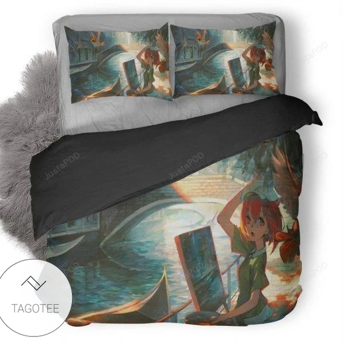 Anime Girl Doing Paiting Artwork Bedding Set Anime Girl Doing Paiting Artwork Bedding Set