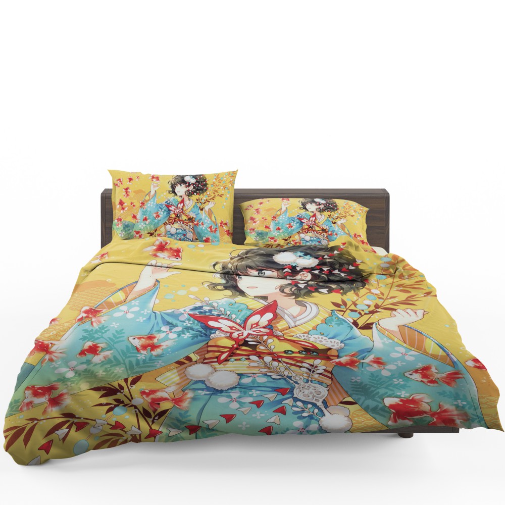 Anime Girl Fishes Japanese Bedding Set Anime Girl Fishes Japanese Bedding Set
