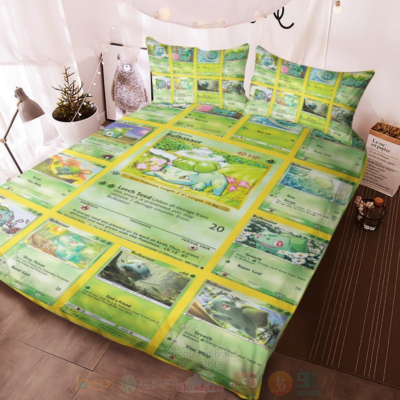 Anime Pokemon Bulbasaur Cards Version 2 Custom Bedding Set Anime Pokemon Bulbasaur Cards Version 2 Custom Bedding Set