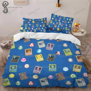 Anime Pokemon Cards And Elements Full Print Bedding Set