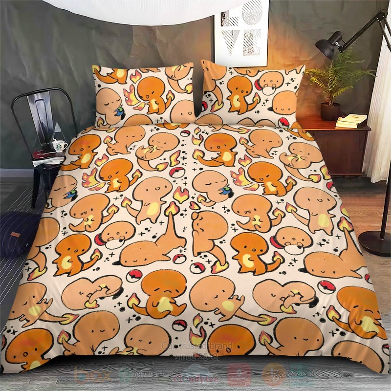 Anime Pokemon Charmander Pattern Custom Bedding Set Anime Pokemon Charmander Pattern Custom Bedding Set