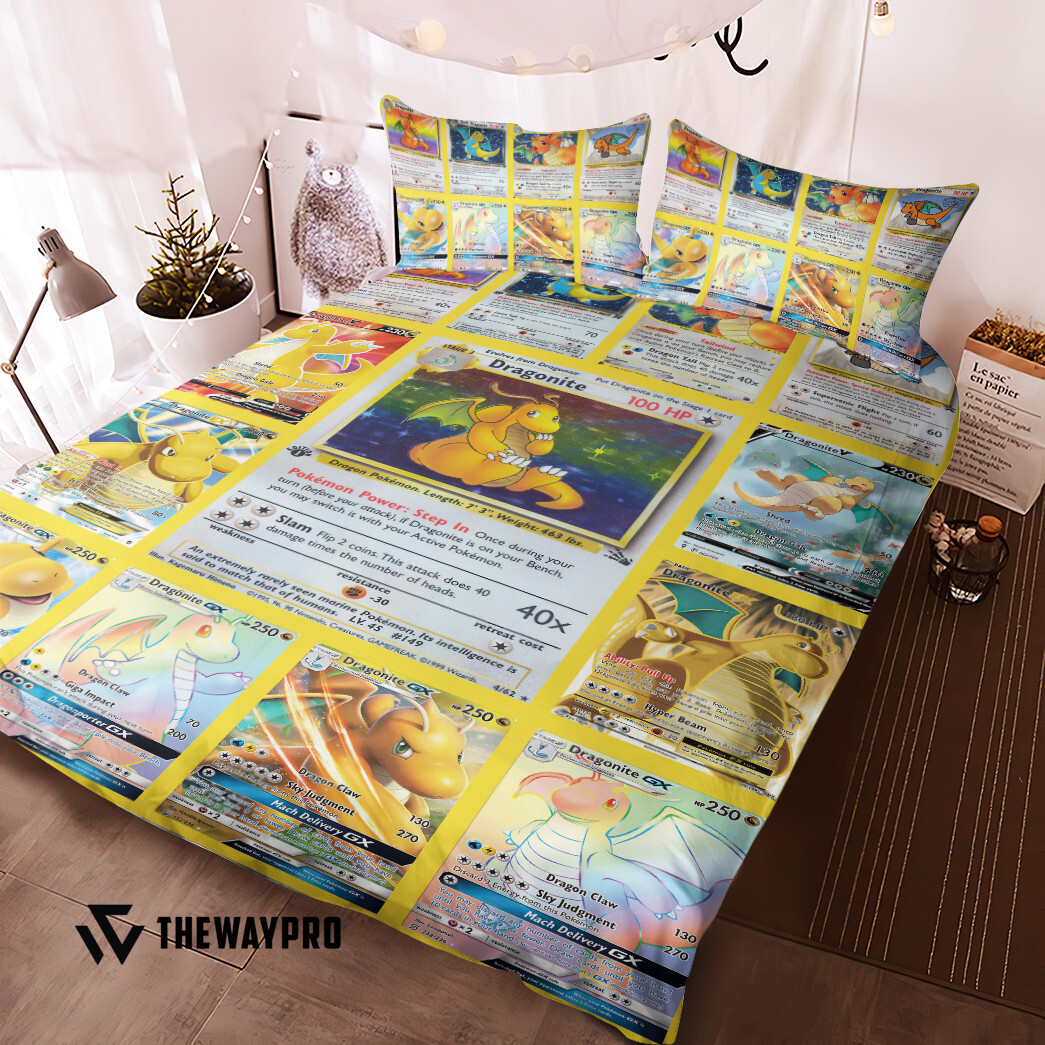 Anime Pokemon Dragonite Cards Version 2 Bedding Set Anime Pokemon Dragonite Cards Version 2 Bedding Set
