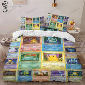 Anime Pokemon First Edition Cards Full Print Bedding Set