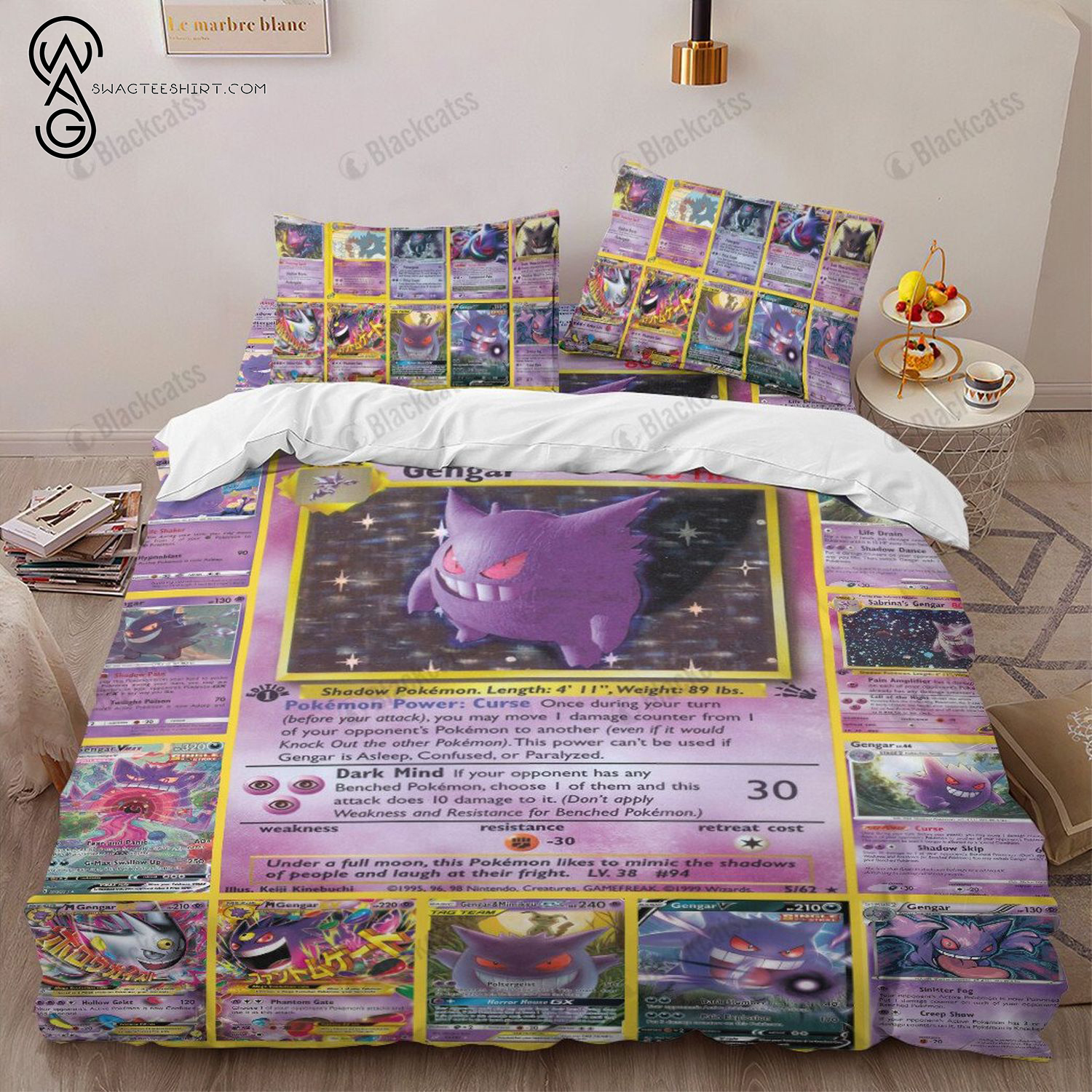 Anime Pokemon Gengar Cards Full Print Bedding Set Anime Pokemon Gengar Cards Full Print Bedding Set